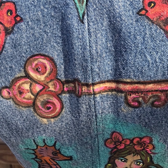 Boutique item, handmadeVictorian style jean jacket w/ flash tattoo art.